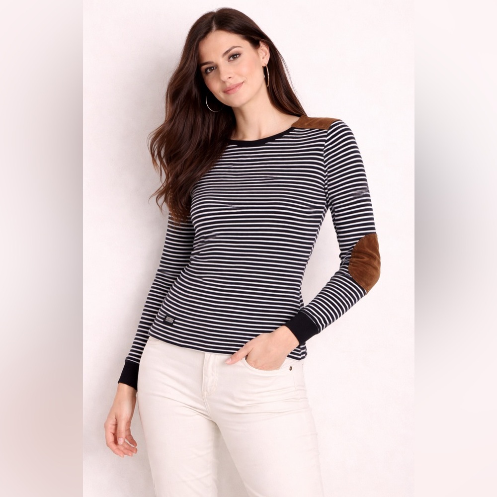 Ralph Lauren Striped Top w/ Suede Elbow Patches – Classic Chic